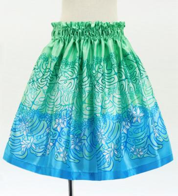 Hula Kids Shantung Pa'u Skirt with Plumeria & Monstera Print / Luxury Collection / Light Green / Jp216lgr