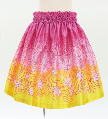 Hula Kids Shantung Pa'u Skirt with Plumeria & Monstera Print / Luxury Collection / Pink / Jp216pi