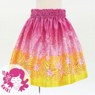 Hula Kids Shantung Pa'u Skirt with Plumeria & Monstera Print / Luxury Collection / Pink / Jp216pi