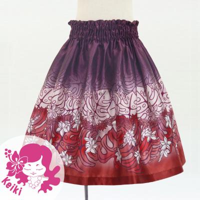 Hula Kids Shantung Pa'u Skirt with Plumeria & Monstera Print / Luxury Collection / Purple / Jp216pu
