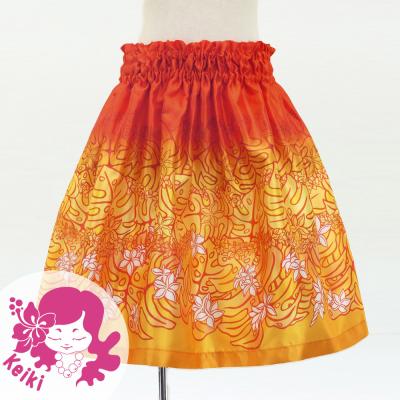 Hula Kids Shantung Pa'u Skirt with Plumeria & Monstera Print / Luxury Collection / Red / Jp216rd