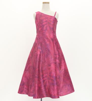 Hula Kids One Shoulder Dress with Hawaiian Leaf / Luxury Collection / Wine / Jp221wi