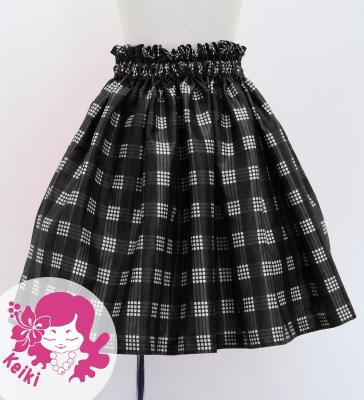 Hula Kids Shantung Pa'u Skirt with Palaka Check Print / Luxury Collection / Black / Jp223bk