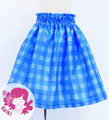 Hula Kids Shantung Pa'u Skirt with Palaka Check Print / Luxury Collection / Blue / Jp223bl