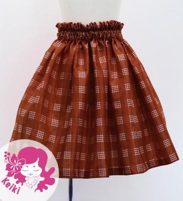 Hula Kids Shantung Pa'u Skirt with Palaka Check Print / Luxury Collection / Brown / Jp223br