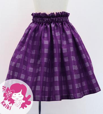 Hula Kids Shantung Pa'u Skirt with Palaka Check Print / Luxury Collection / Deep Purpel / Jp223dpu