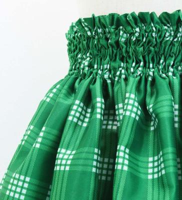Hula Kids Shantung Pa'u Skirt with Palaka Check Print / Luxury Collection /Green / Jp223gr