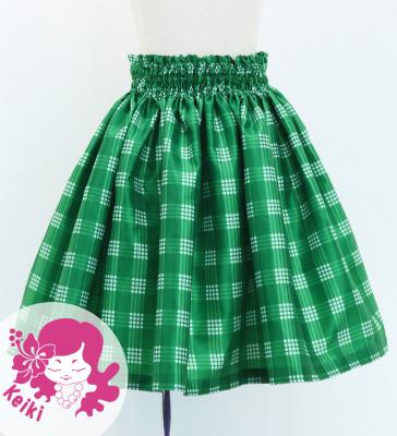 Hula Kids Shantung Pa'u Skirt with Palaka Check Print / Luxury Collection / Green / Jp223gr