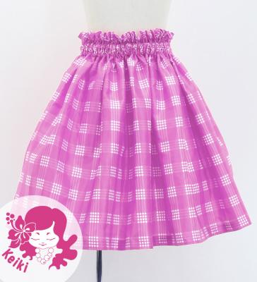 Hula Kids Shantung Pa'u Skirt with Palaka Check Print / Luxury Collection / Lilac / Jp223li