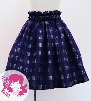 Hula Kids Shantung Pa'u Skirt with Palaka Check Print / Luxury Collection / Navy / Jp223nv
