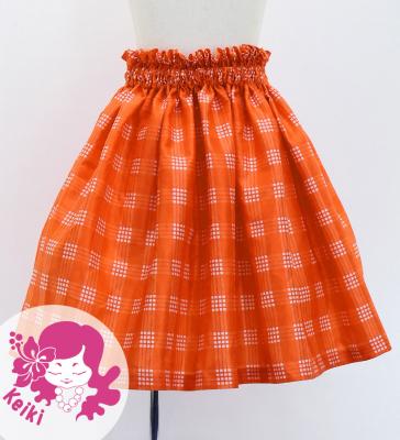 Hula Kids Shantung Pa'u Skirt with Palaka Check Print / Luxury Collection / Orange / Jp223or