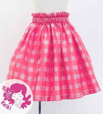 Hula Kids Shantung Pa'u Skirt with Palaka Check Print / Luxury Collection / Pink / Jp223pi