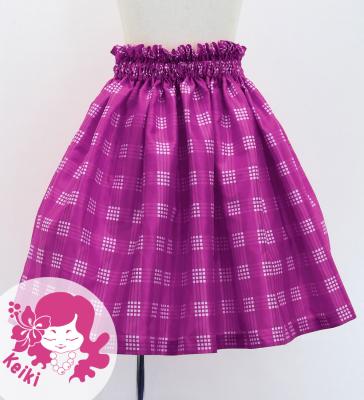 Hula Kids Shantung Pa'u Skirt with Palaka Check Print / Luxury Collection / Purple / Jp223pu