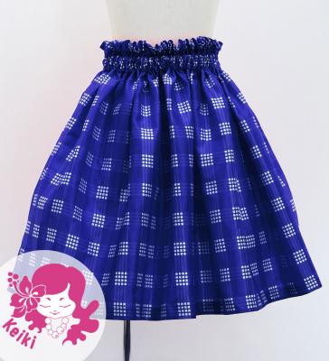 Hula Kids Shantung Pa'u Skirt with Palaka Check Print / Luxury Collection / Royal Blue / Jp223rbl