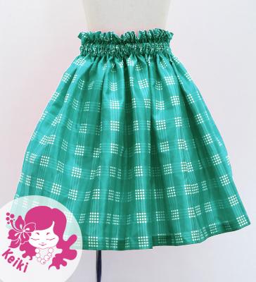 Hula Kids Shantung Pa'u Skirt with Palaka Check Print / Luxury Collection / Turquoise Blue / Jp223tbl