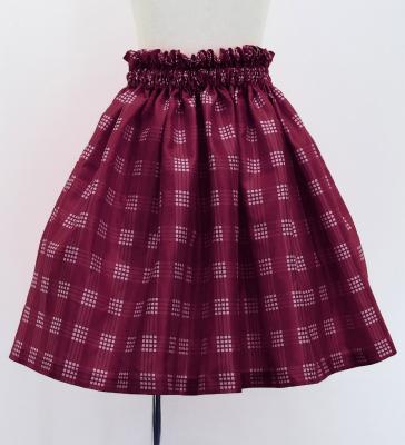Hula Kids Shantung Pa'u Skirt with Palaka Check Print / Luxury Collection /Wine / Jp223wi