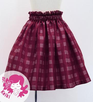 Hula Kids Shantung Pa'u Skirt with Palaka Check Print / Luxury Collection / Wine / Jp223wi