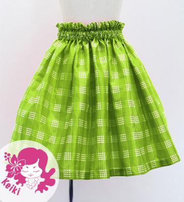Hula Kids Shantung Pa'u Skirt with Palaka Check Print / Luxury Collection / Yellow Green / Jp223yegr