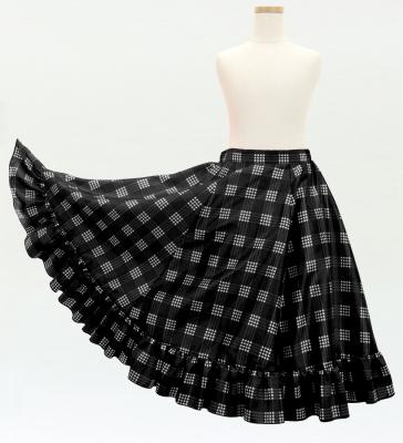 Hula Kids Long Frill Shantung Circular Skirt with Palaka Check Print / Black / Jp224bk
