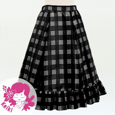 Hula Kids Long Frill Shantung Circular Skirt with Palaka Check Print / Black / Jp224bk