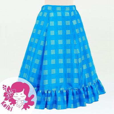 Hula Kids Long Frill Shantung Circular Skirt with Palaka Check Print / Blue / Jp224bl