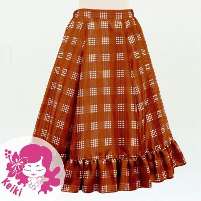 Hula Kids Long Frill Shantung Circular Skirt with Palaka Check Print / Brown / Jp224br