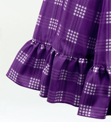 Hula Kids Long Frill Shantung Circular Skirt with Palaka Check Print / Deep Purple / Jp224dpu