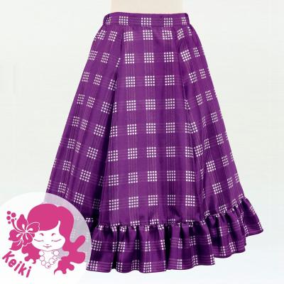 Hula Kids Long Frill Shantung Circular Skirt with Palaka Check Print / Deep Purple / Jp224dpu