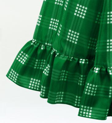 Hula Kids Long Frill Shantung Circular Skirt with Palaka Check Print / Green / Jp224gr