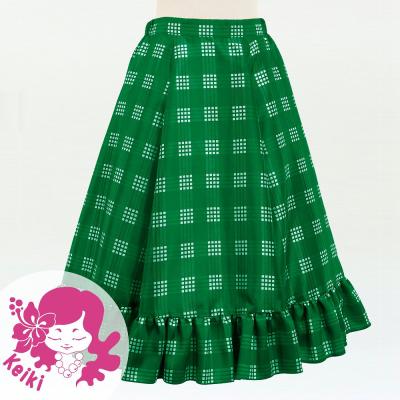Hula Kids Long Frill Shantung Circular Skirt with Palaka Check Print / Green / Jp224gr