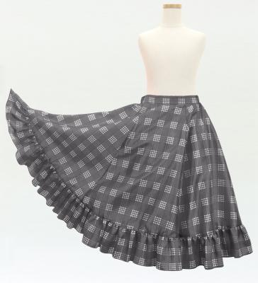 Hula Kids Long Frill Shantung Circular Skirt with Palaka Check Print / Gray / Jp224gy