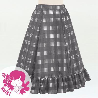 Hula Kids Long Frill Shantung Circular Skirt with Palaka Check Print / Gray / Jp224gy