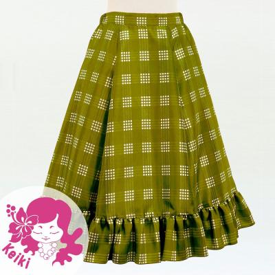 Hula Kids Long Frill Shantung Circular Skirt with Palaka Check Print / Khaki / Jp224ka
