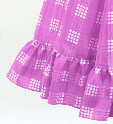 Hula Kids Long Frill Shantung Circular Skirt with Palaka Check Print / Lilac / Jp224li