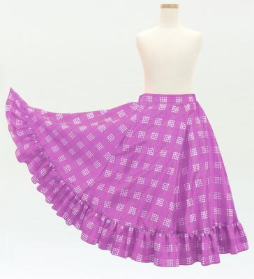 Hula Kids Long Frill Shantung Circular Skirt with Palaka Check Print / Lilac / Jp224li