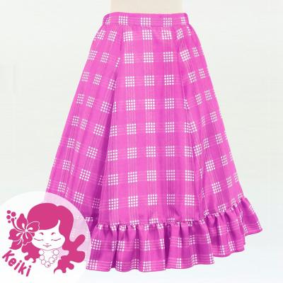 Hula Kids Long Frill Shantung Circular Skirt with Palaka Check Print / Lilac / Jp224li