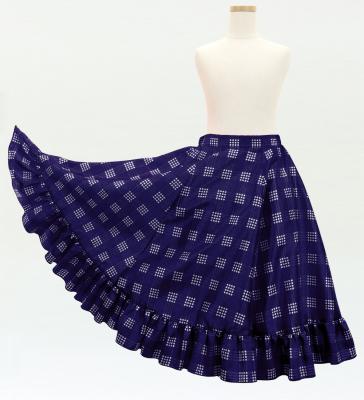 Hula Kids Long Frill Shantung Circular Skirt with Palaka Check Print / Navy / Jp224nv