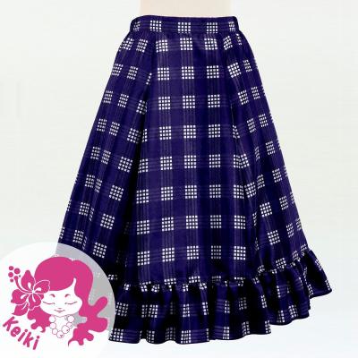 Hula Kids Long Frill Shantung Circular Skirt with Palaka Check Print / Navy / Jp224nv