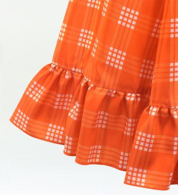 Hula Kids Long Frill Shantung Circular Skirt with Palaka Check Print / Orange / Jp224or