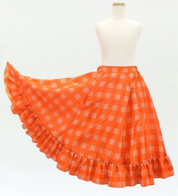 Hula Kids Long Frill Shantung Circular Skirt with Palaka Check Print / Orange / Jp224or