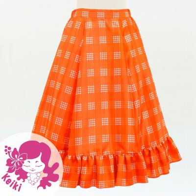 Hula Kids Long Frill Shantung Circular Skirt with Palaka Check Print / Orange / Jp224or