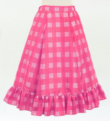 Hula Kids Long Frill Shantung Circular Skirt with Palaka Check Print / Pink / Jp224pi