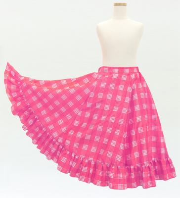 Hula Kids Long Frill Shantung Circular Skirt with Palaka Check Print / Pink / Jp224pi