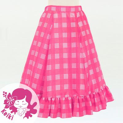 Hula Kids Long Frill Shantung Circular Skirt with Palaka Check Print / Pink / Jp224pi