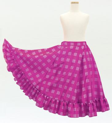 Hula Kids Long Frill Shantung Circular Skirt with Palaka Check Print / Purple / Jp224pu