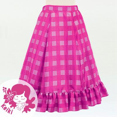 Hula Kids Long Frill Shantung Circular Skirt with Palaka Check Print / Purple / Jp224pu