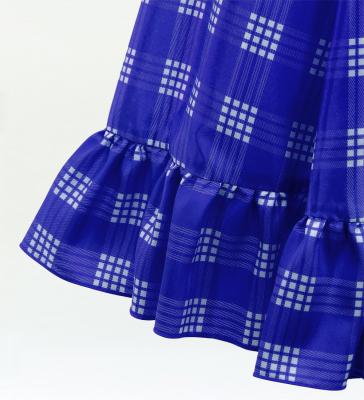 Hula Kids Long Frill Shantung Circular Skirt with Palaka Check Print / Royal Blue / Jp224rbl