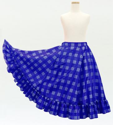Hula Kids Long Frill Shantung Circular Skirt with Palaka Check Print / Royal Blue / Jp224rbl