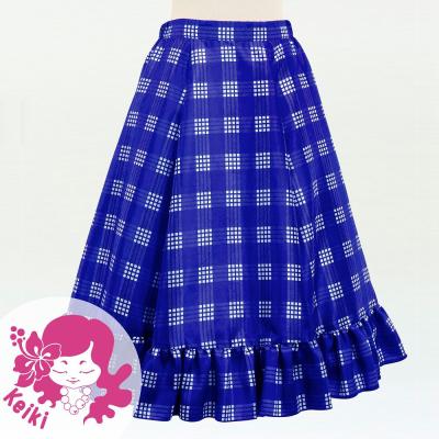 Hula Kids Long Frill Shantung Circular Skirt with Palaka Check Print / Royal Blue / Jp224rbl