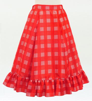 Hula Kids Long Frill Shantung Circular Skirt with Palaka Check Print / Red / Jp224rd